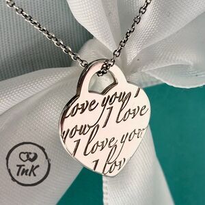 Tiffany & Co Retired Notes Collection Silver I Love You Script Heart Pendant 18”